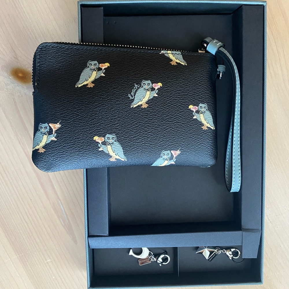 Coach Black Wristlet with Owl Print - Picture 3 of 7